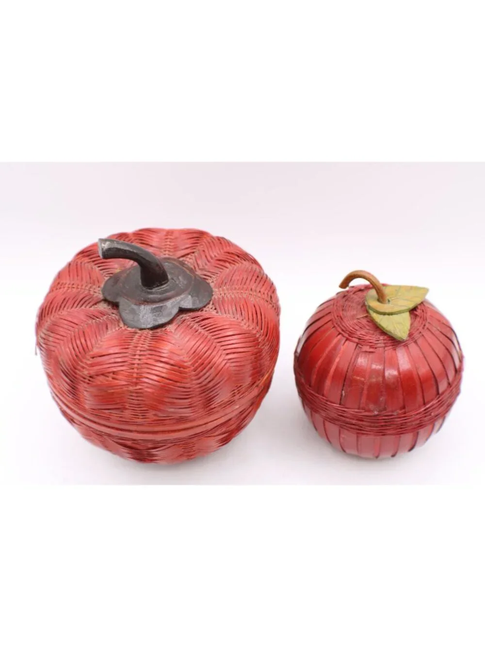 Bamboo Apple Containers Lids Rustic Farmhouse Fall Decor Vintage Kitchen Accent